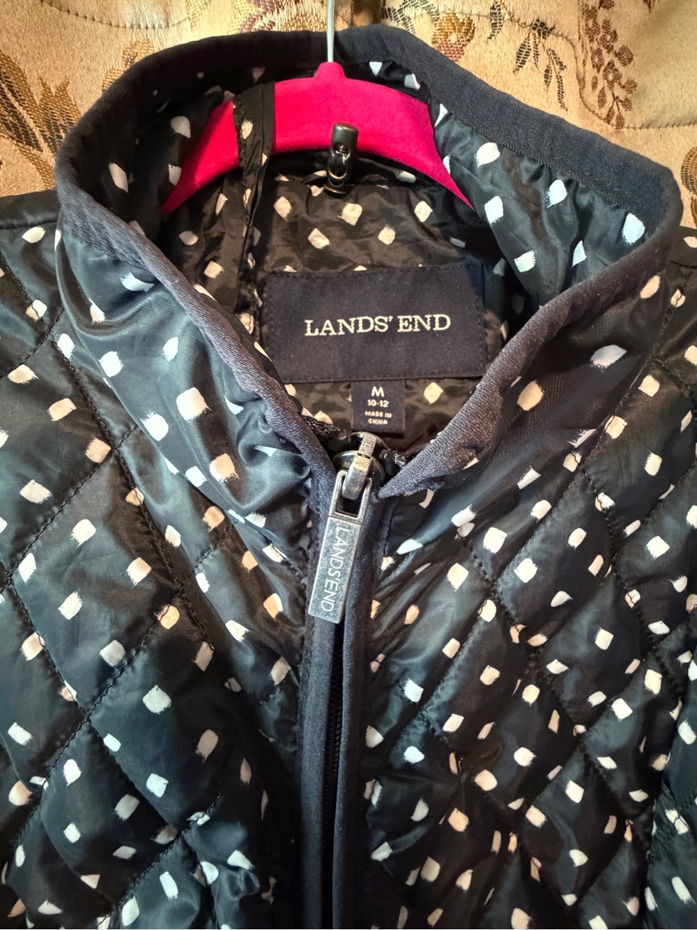 Landsend Quilted Pimaloft Black With WhiteDot Print Packable EUC Women’s Medium - Picture 2 of 15